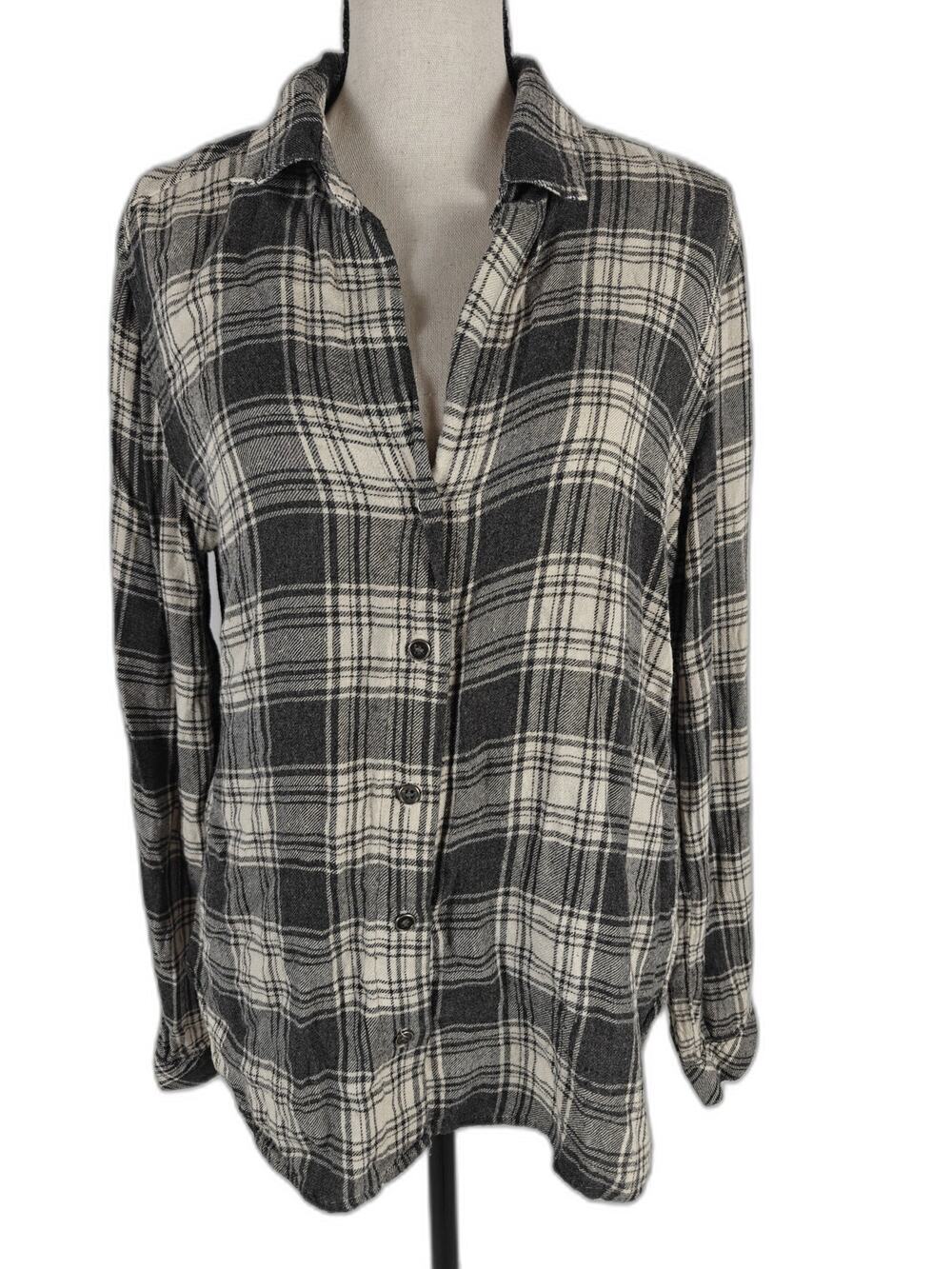 Women's Bella Dahl Plaid Button-Up Shirt Gray White Size Medium